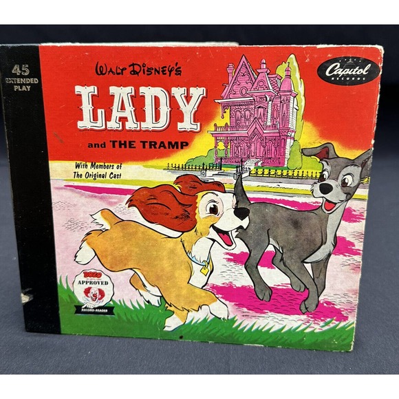 1954 WALT DISNEY'S LADY AND THE TRAMP CAPITOL RECORD READER (2) 78RPM + BOOK